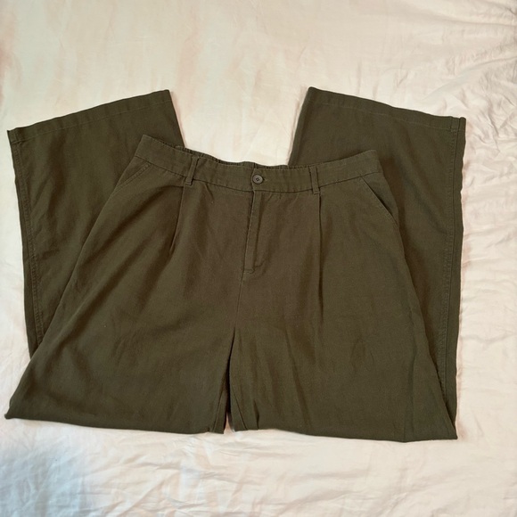 Willit Women's Cotton Linen Wide-Leg Pants Olive Green XL 31” - Picture 3 of 7
